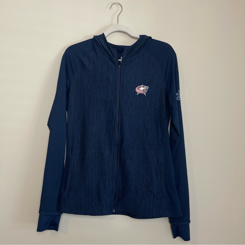 Adidas Columbus Blue Jackets Hockey Zip Up Hoodie Pockets Sweater Women's S M‎